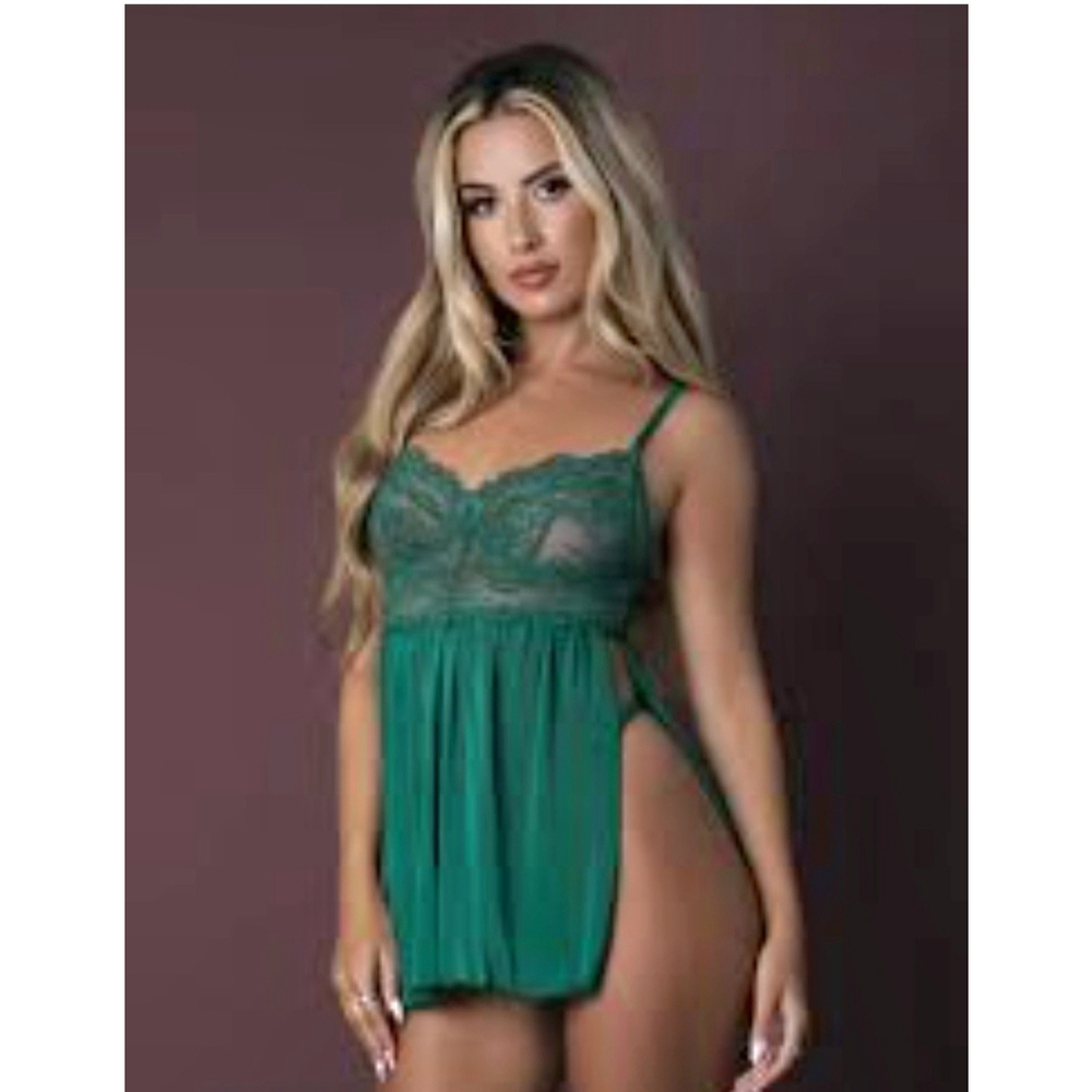 Magic Silk Evermore Babydoll Emerald Green Size Small-Medium Sheer Lace NWOT